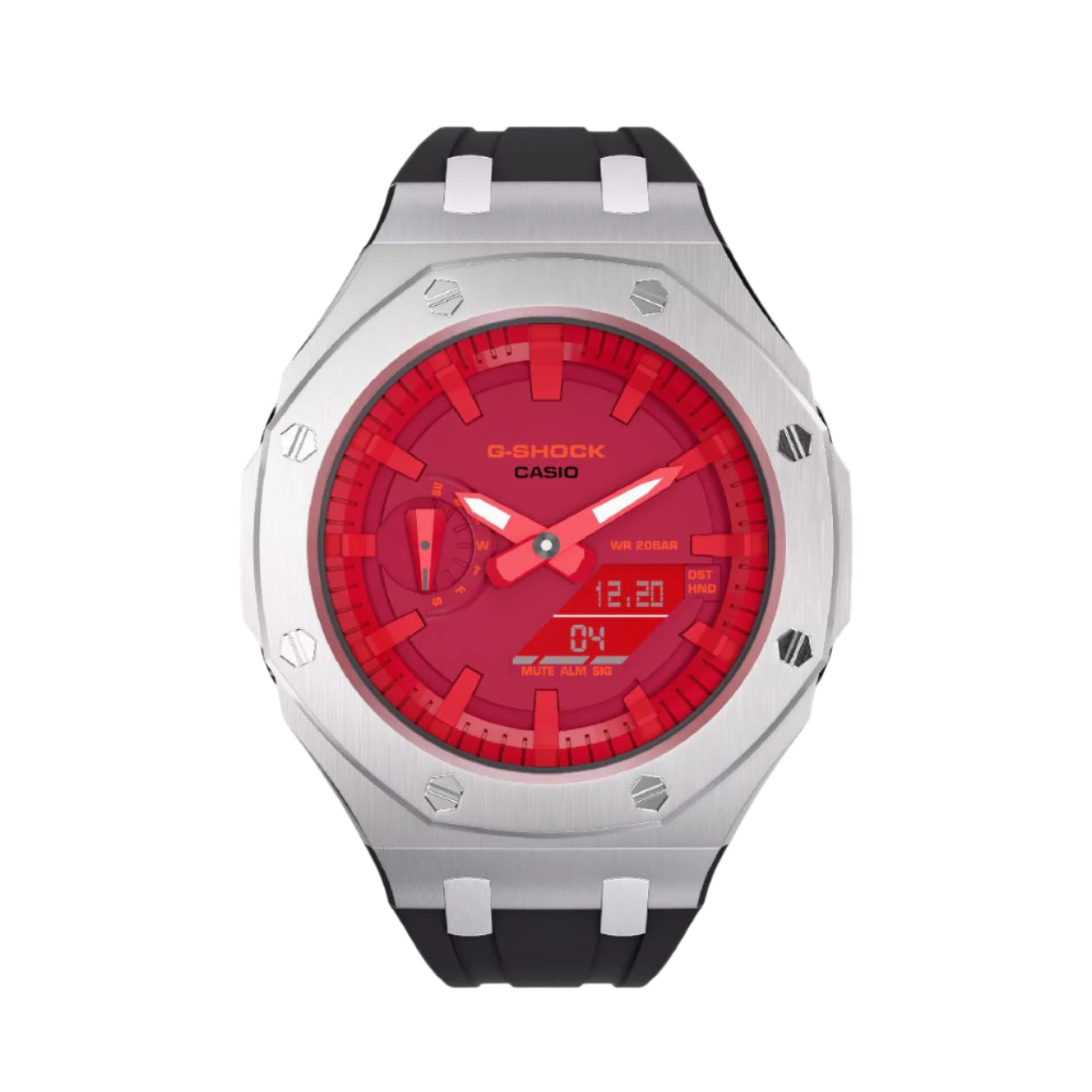 Casioak Mod Custom Watch Casio G-Shock GA-2100-4A Metal Case Red Dial Black Strap Image 5