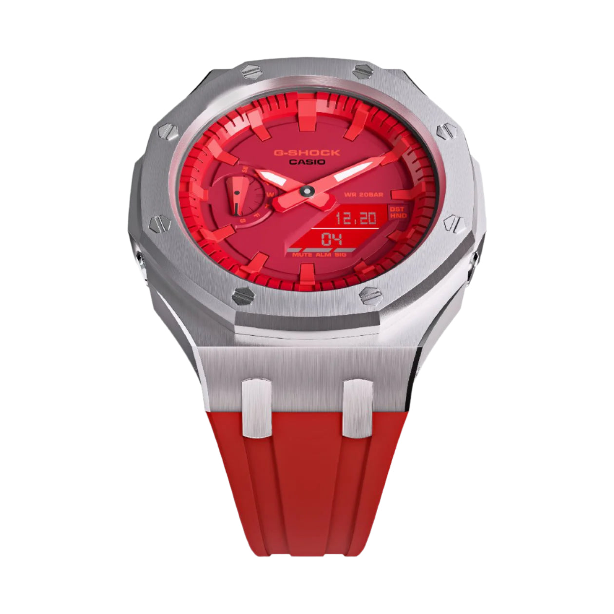 Casioak Mod Custom Metal Watch Casio G-Shock GA-2100-4A Red Dial Red Strap Image 2