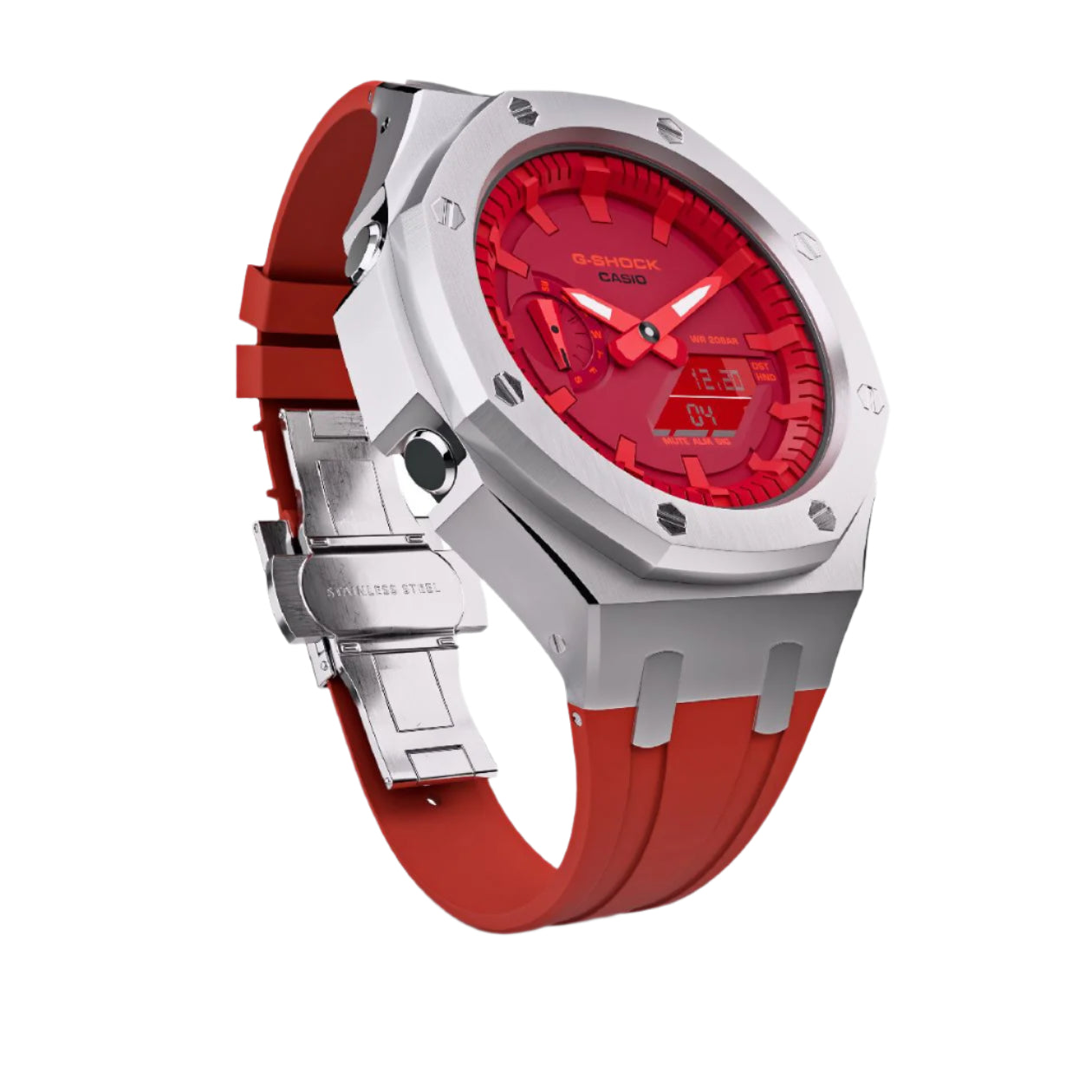 Casioak Mod Custom Metal Watch Casio G-Shock GA-2100-4A Red Dial Red Strap Image 1