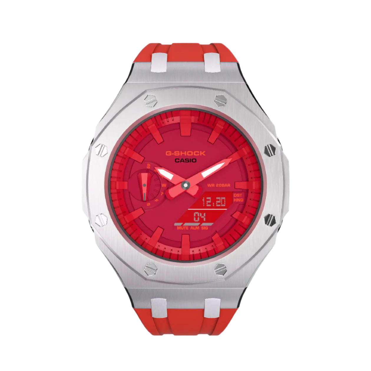 Casioak Mod Custom Metal Watch Casio G-Shock GA-2100-4A Red Dial Red Strap Image 3