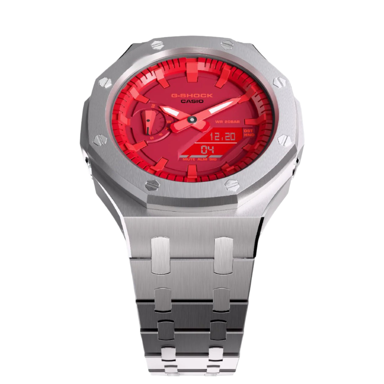 Casioak Mod Custom Metal Watch Casio G-Shock GA-2100-4A Red Dial Steel GA2100 Image 2