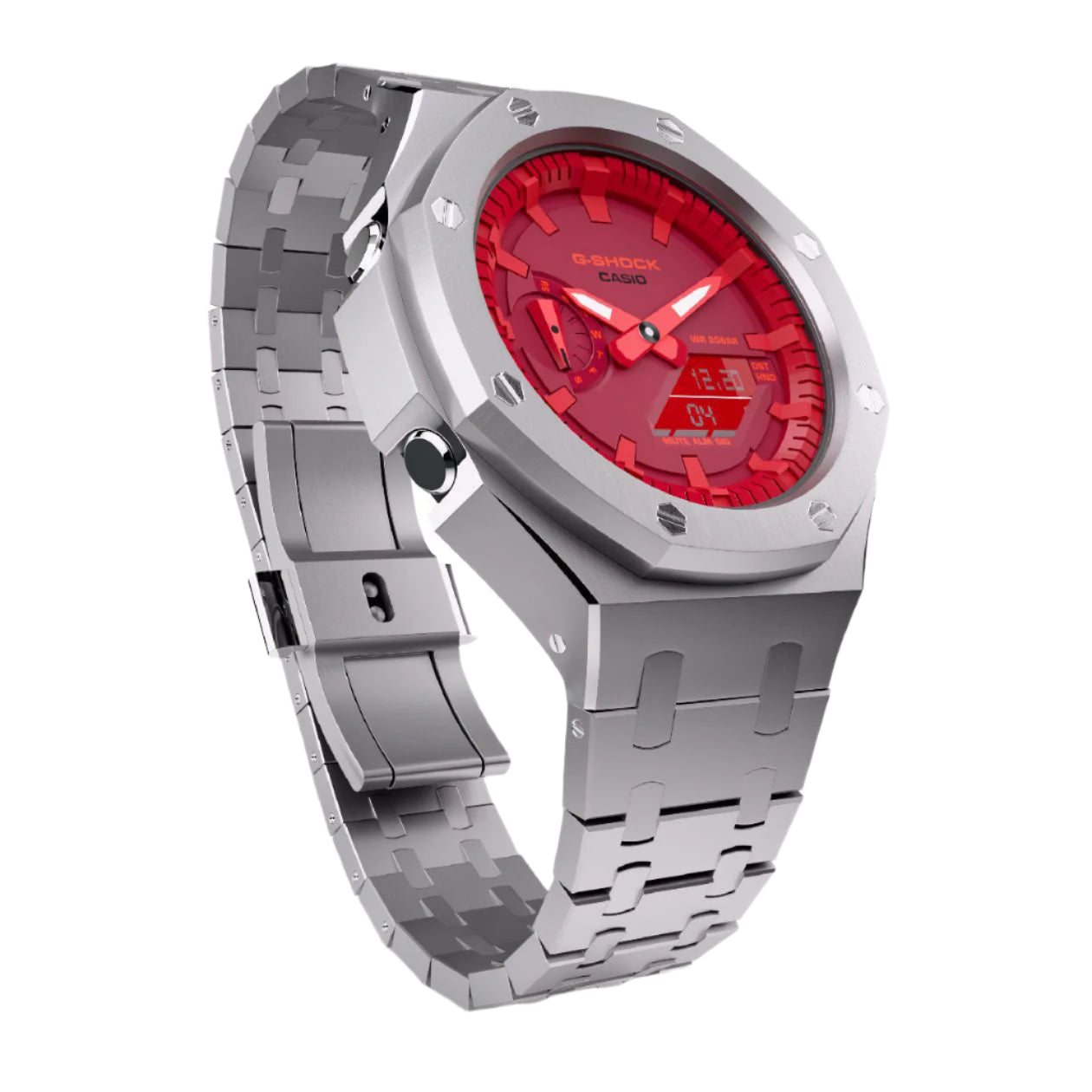 Casioak Mod Custom Metal Watch Casio G-Shock GA-2100-4A Red Dial Steel GA2100 Image 1