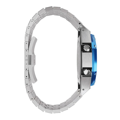 Casio G-Shock GA-2100 Silver Case & Blue Bezel GA2100 Casioak Mod Custom Watch