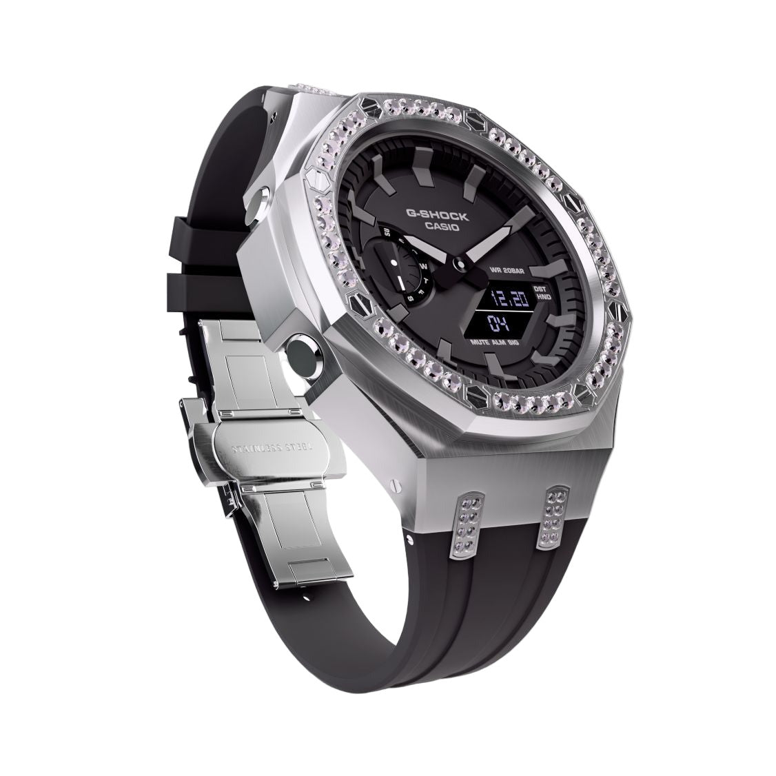 Iced Out Casioak Mod - Casio G-Shock GA-2100 Metal Modded Crystal Watch GA2100