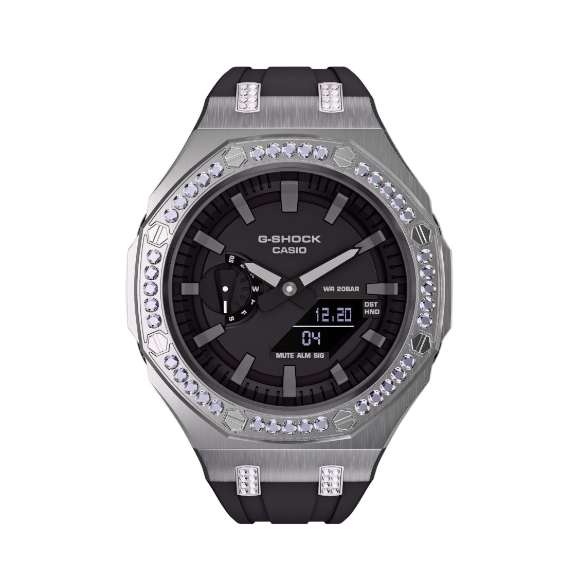 Iced Out Casioak Mod - Casio G-Shock GA-2100 Metal Modded Crystal Watch GA2100 - Front View