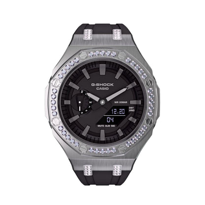Iced Out Casioak Mod - Casio G-Shock GA-2100 Metal Modded Crystal Watch GA2100 - Front View