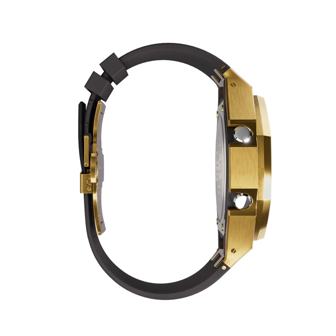Casioak Mod Custom Watch Casio G-Shock GA-2100 Gold Tone Case Black Strap GA2100 Side View