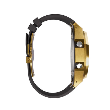 Casioak Mod Custom Watch Casio G-Shock GA-2100 Gold Tone Case Black Strap GA2100 Side View